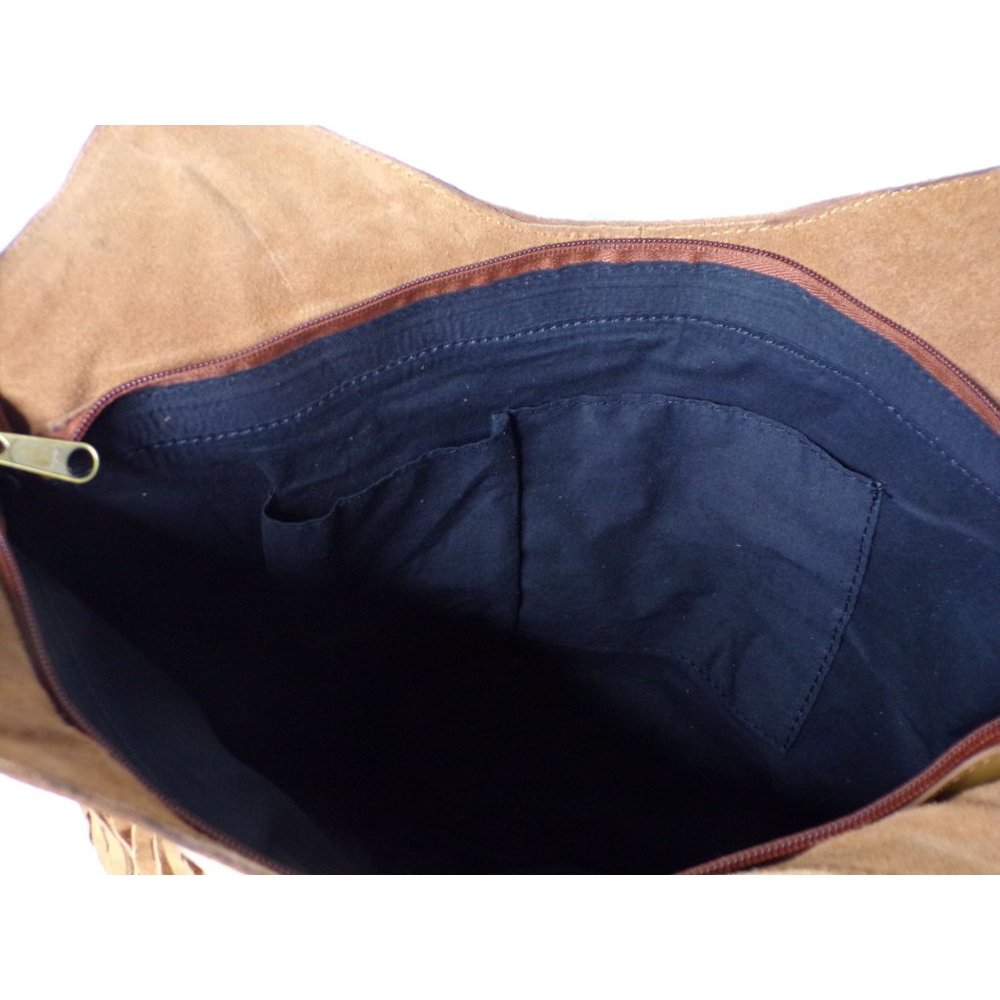 🆕 VINTAGE ADDICTION Large Leather Embroidered Pom Pom Fringe Tote Bag - Picture 7 of 7